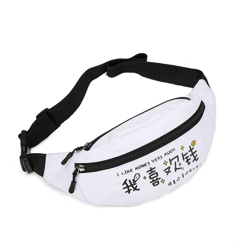 Japanese Style Chest Bag Men’s Street Messenger Pack Casual Sports Shoulder Bags Waist Belt Bag Women Fanny Packs Bum Hip Bag color: White love money 