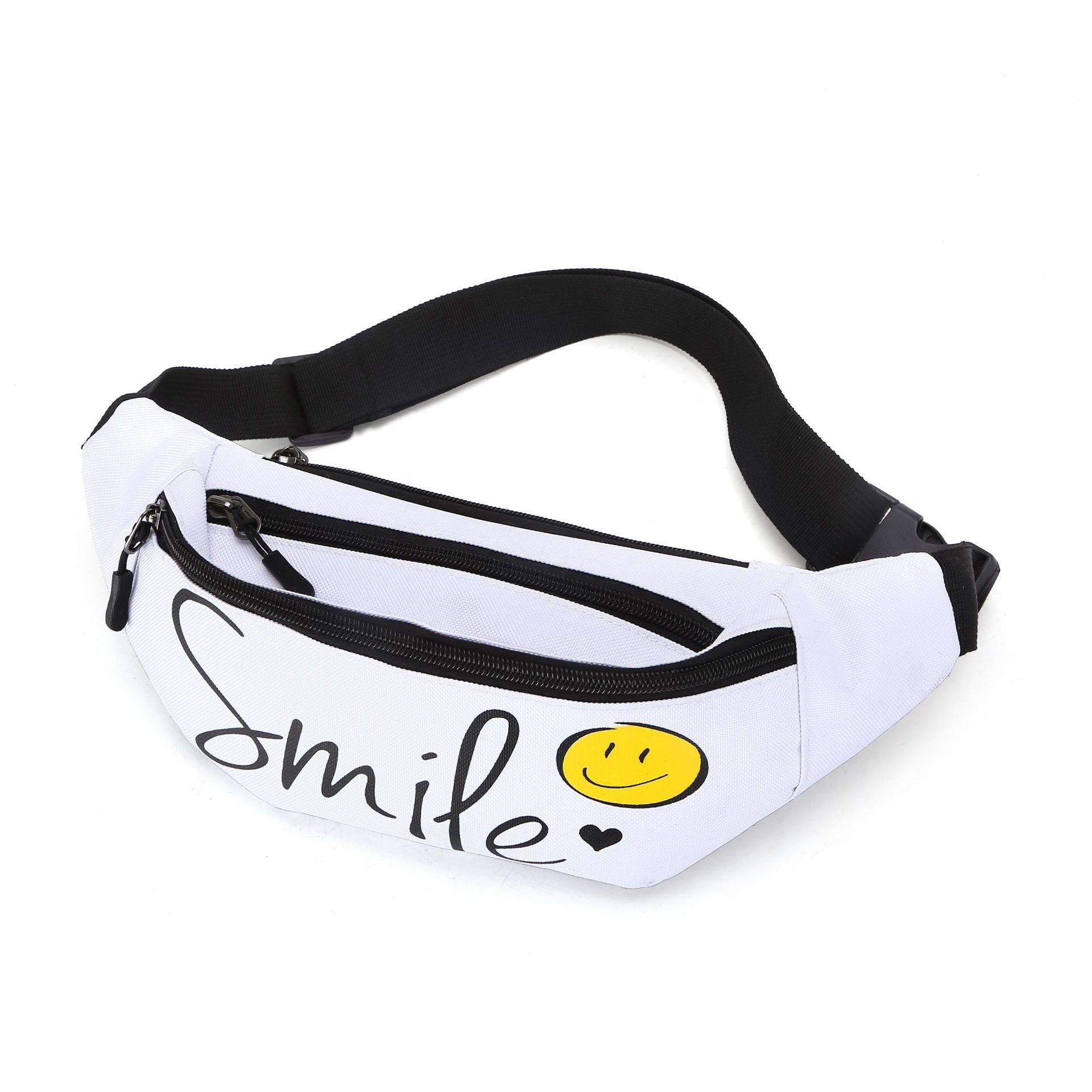 Japanese Style Chest Bag Men’s Street Messenger Pack Casual Sports Shoulder Bags Waist Belt Bag Women Fanny Packs Bum Hip Bag color: White smile face 