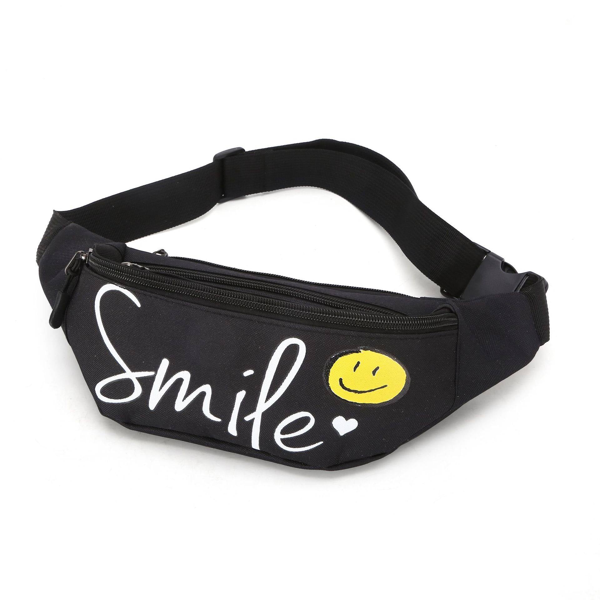 Japanese Style Chest Bag Men’s Street Messenger Pack Casual Sports Shoulder Bags Waist Belt Bag Women Fanny Packs Bum Hip Bag color: Black smile face 