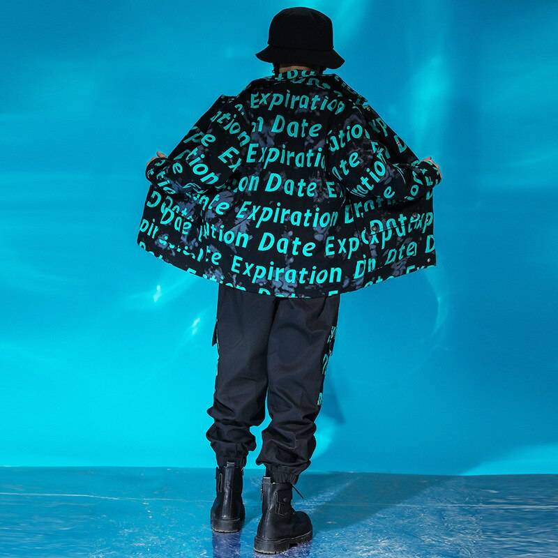 Kid Cool Hip Hop Clothing Letters Print Jacket Top Coat Tactical Cargo Pants for Girl Boy Jazz Dance Costume Clothes Street Wear 