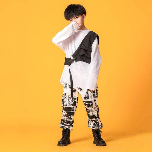 Kid Hip Hop Clothing Oversized Shirt One Shouler Top Streetwear Harajuku Jogger Pants for Girls Boys Dance Costume Clothes Set 