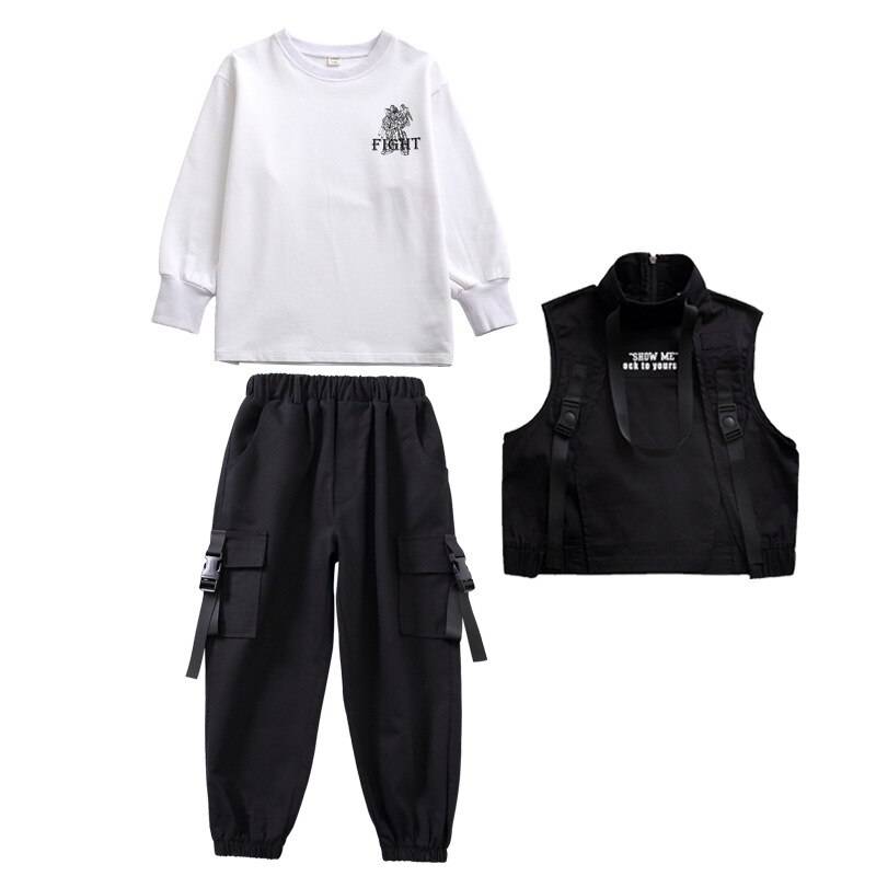Kid Hip Hop Clothing Sweatshirt Top Streetwear Tactical Cargo Pants Sleeveless Jacket Vest for Girls Boys Dance Costume Clothes 