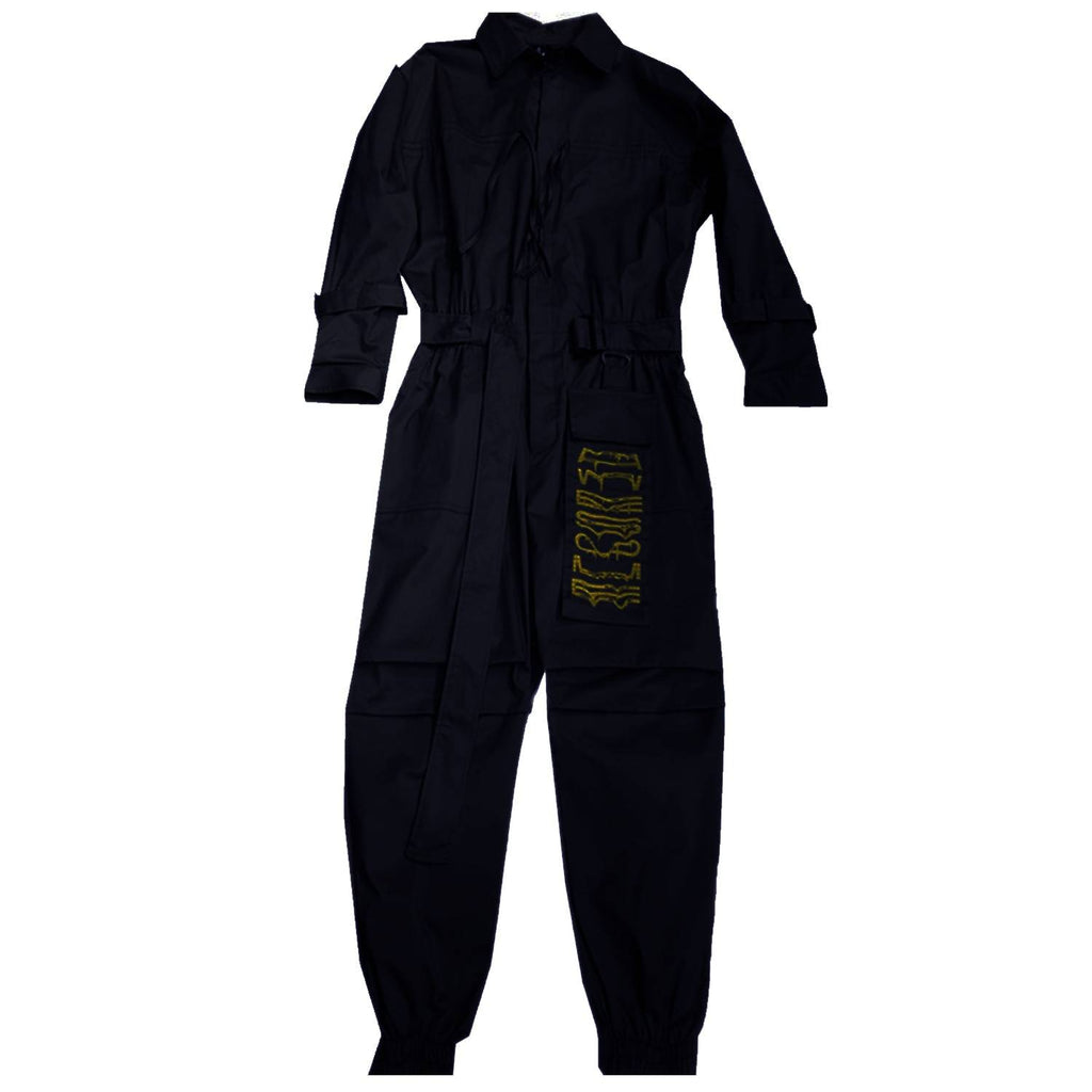LACIBLE 2020 Hip Hop Streetwear Jumpsuits Men Ribbon Embroidered Cargo Pants Long Sleeve Rompers Joggers Techwear Men 