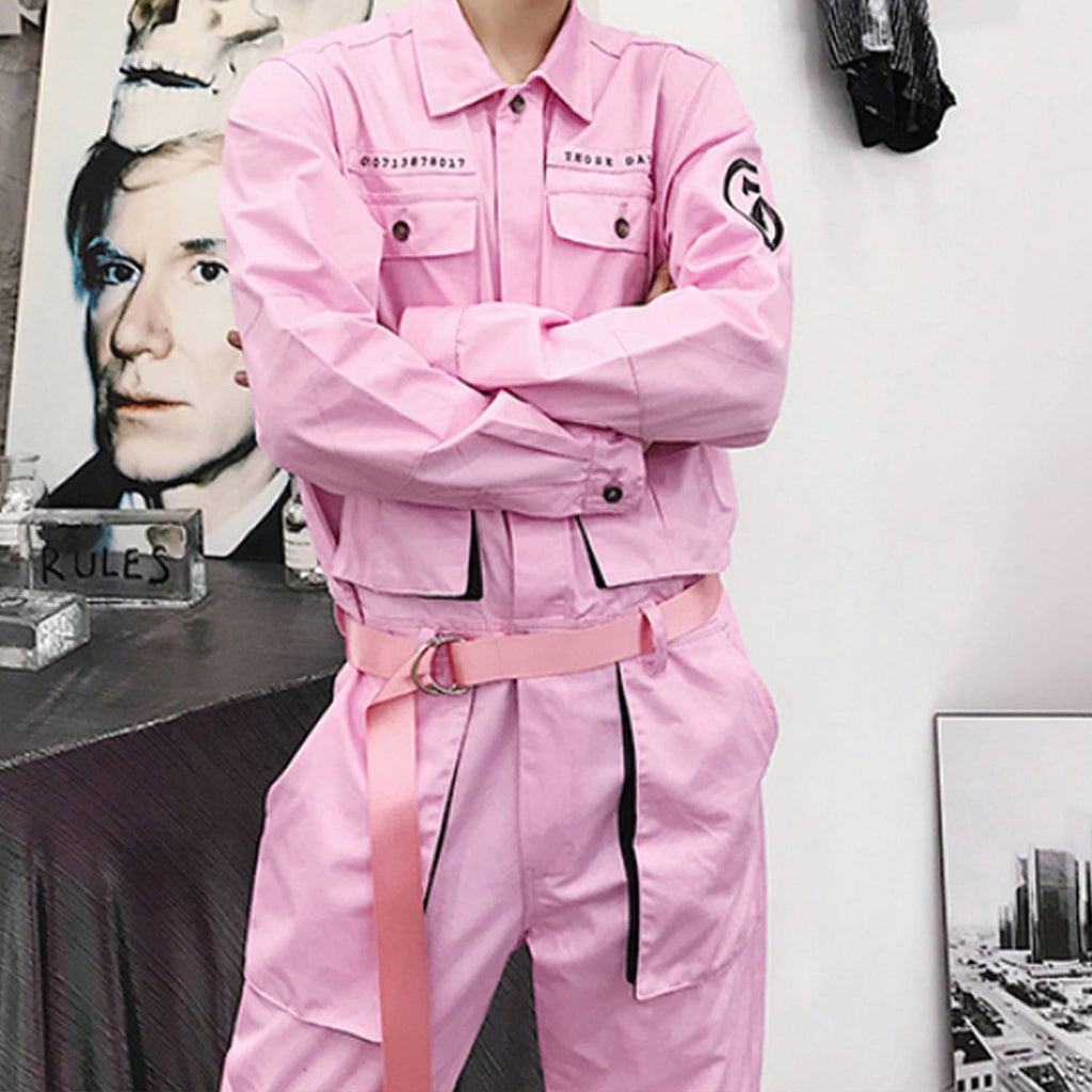LACIBLE Techwear Overalls Hip Hop Streetwear Jumpsuit Men Fashion Multi Pockets Ribbons Cargo Pants Long Sleeve Rompers Joggers 