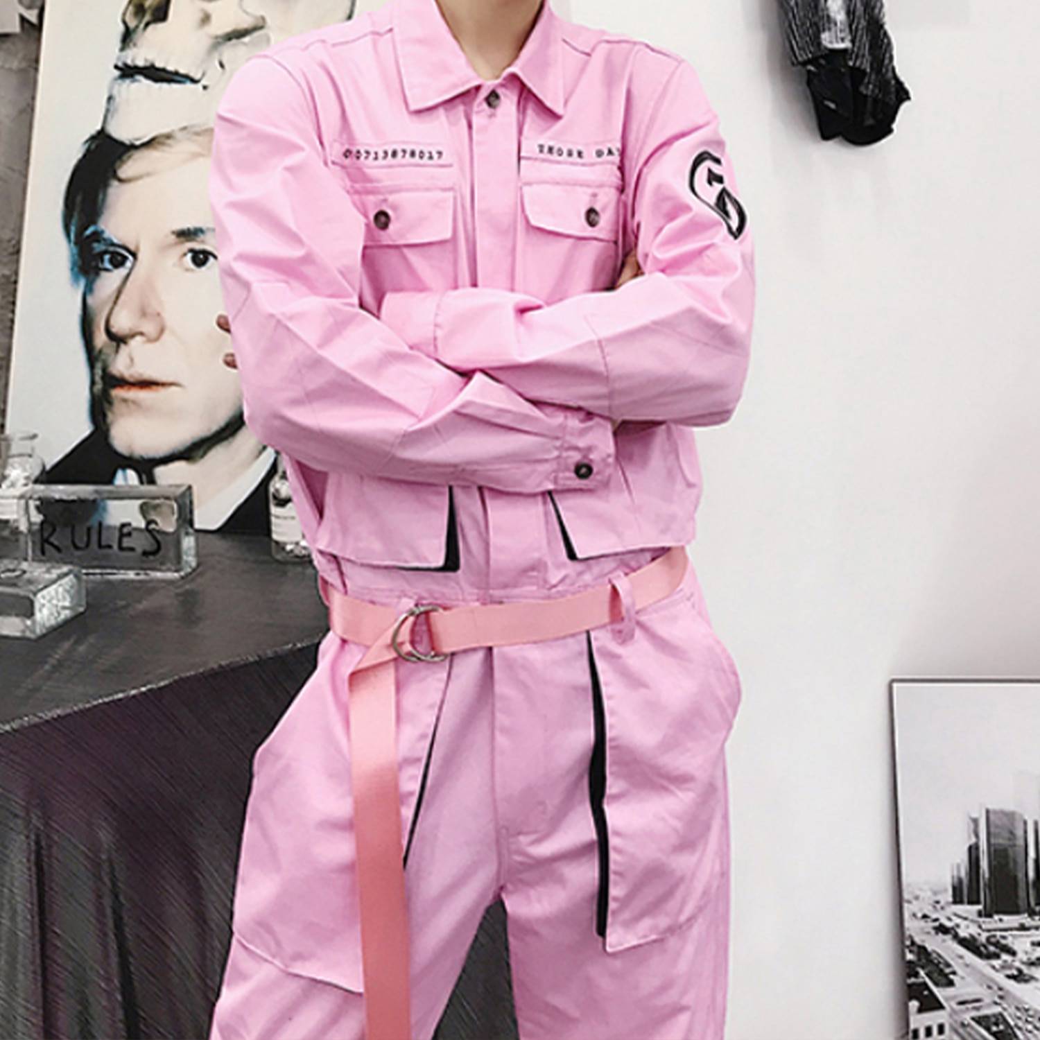 LACIBLE Techwear Overalls Hip Hop Streetwear Jumpsuit Men Fashion Multi Pockets Ribbons Cargo Pants Long Sleeve Rompers Joggers 