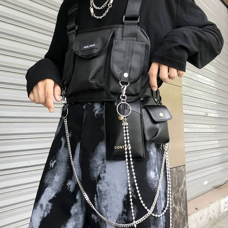 Men Tactical Shoulder Bags Chest Rig Bag Hip Hop Streetwear Men Functional Waist Packs Adjustable Pockets Waistcoat Kanye West 