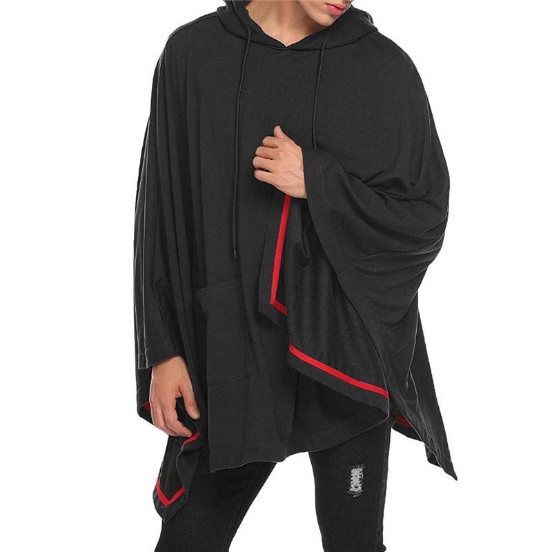 Men&#8217;s Black Poncho Cape Hoodie Fashion Coat Pullover Cloak Hipster Hip Hop Streetwear Casual Hoodie Sweatshirt with Pocket XXL 