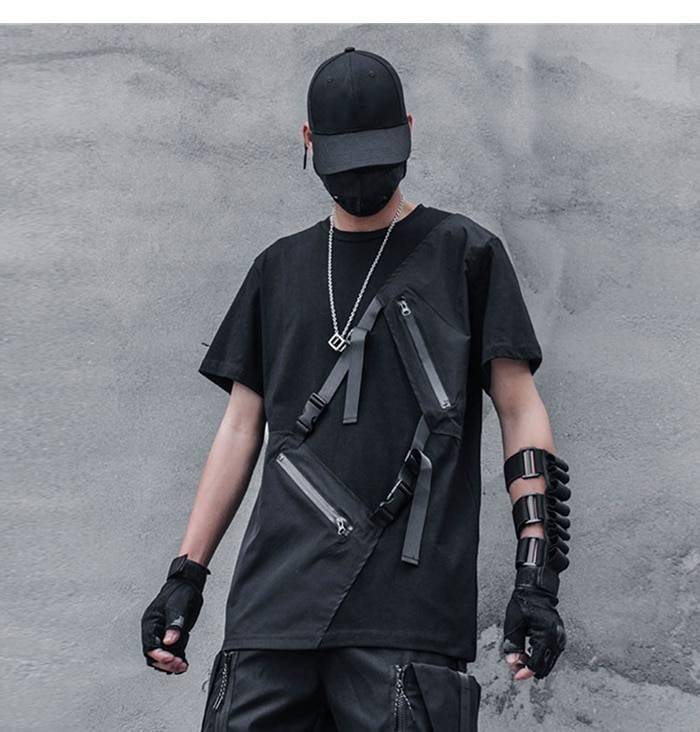 Men&#8217;s Cotton Oversized Pockets Techwear T-Shirt 