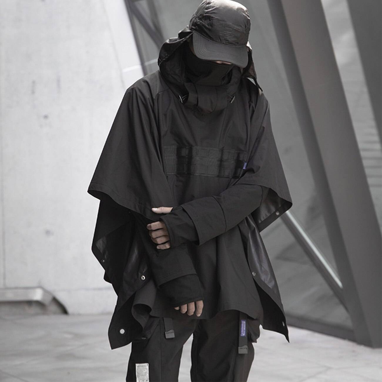 Men&#8217;s Dark Ninja Waterproof Techwear Cape 