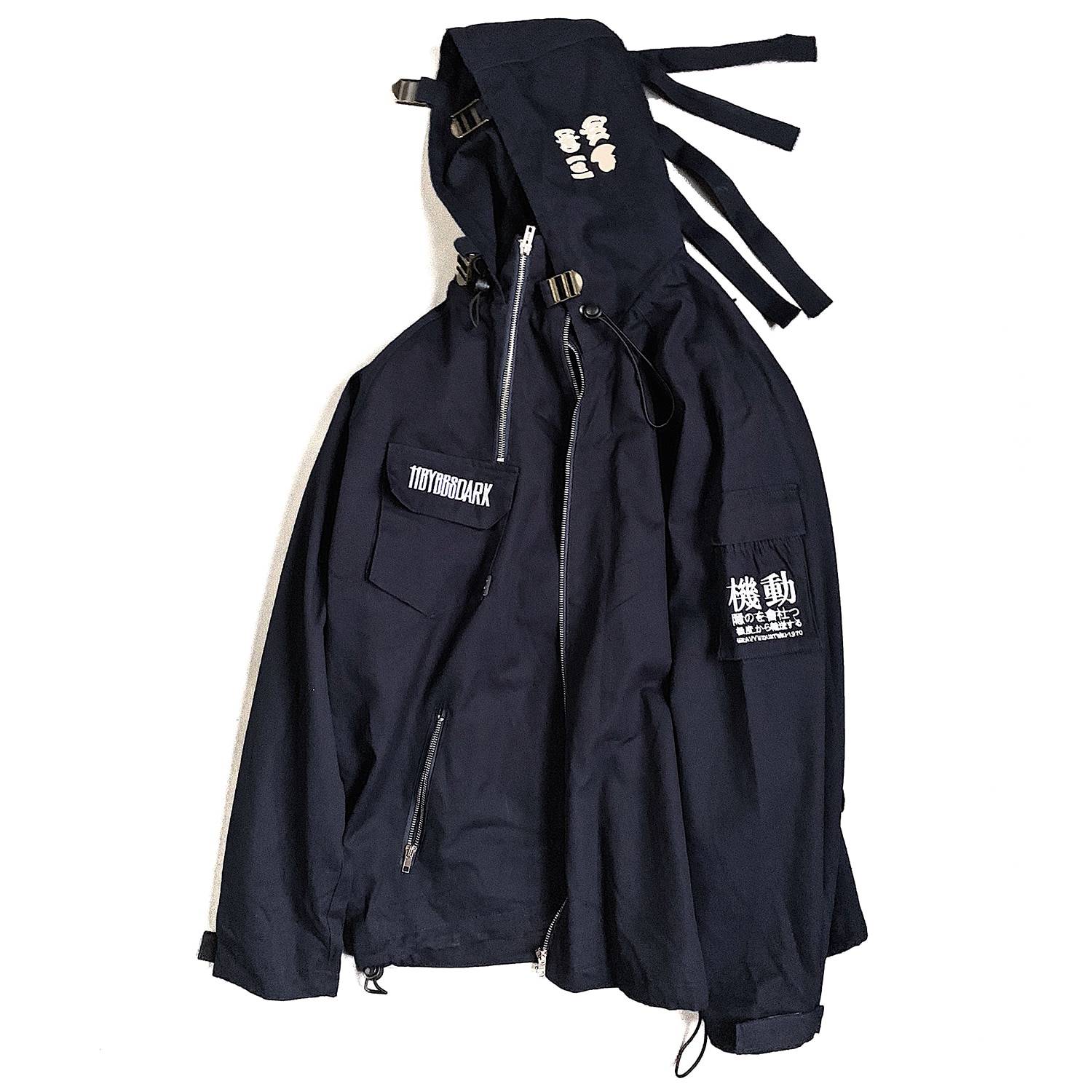 Men&#8217;s Oversized Strappy Tactical Techwear Windbreaker 