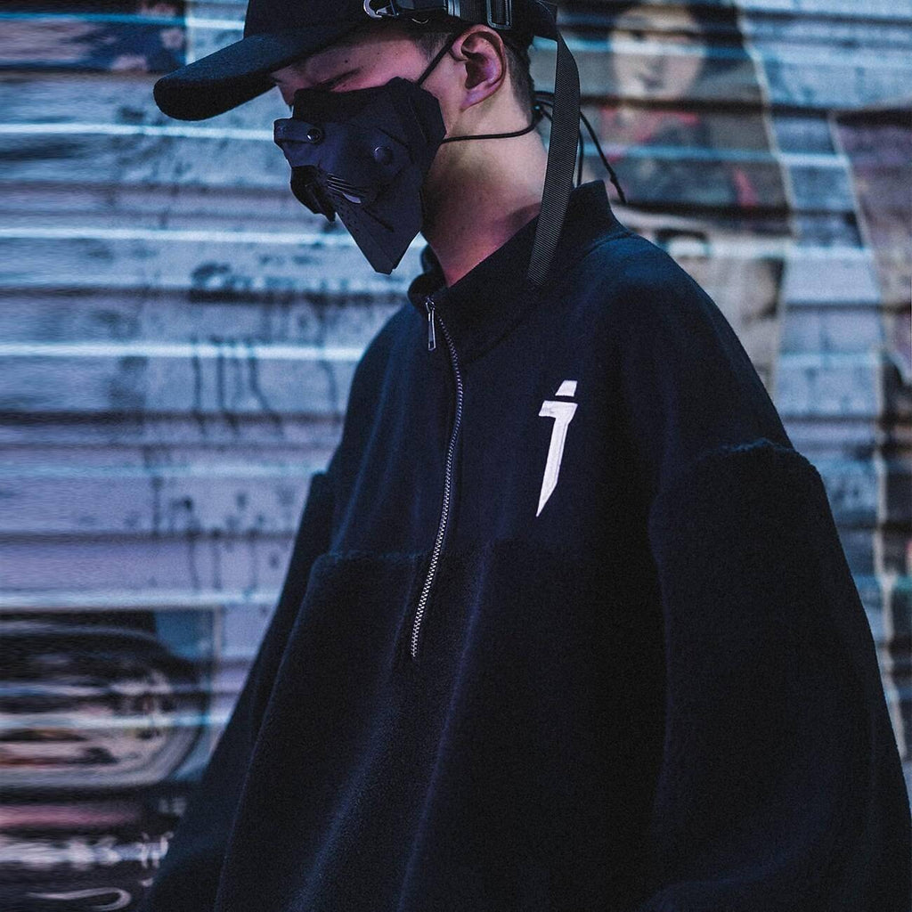 Men&#8217;s Plush Oversized Techwear Zipper Sweatshirt 