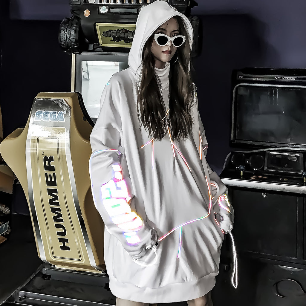 Men&#8217;s Reflective Lightning Oversized Techwear Hoodie 