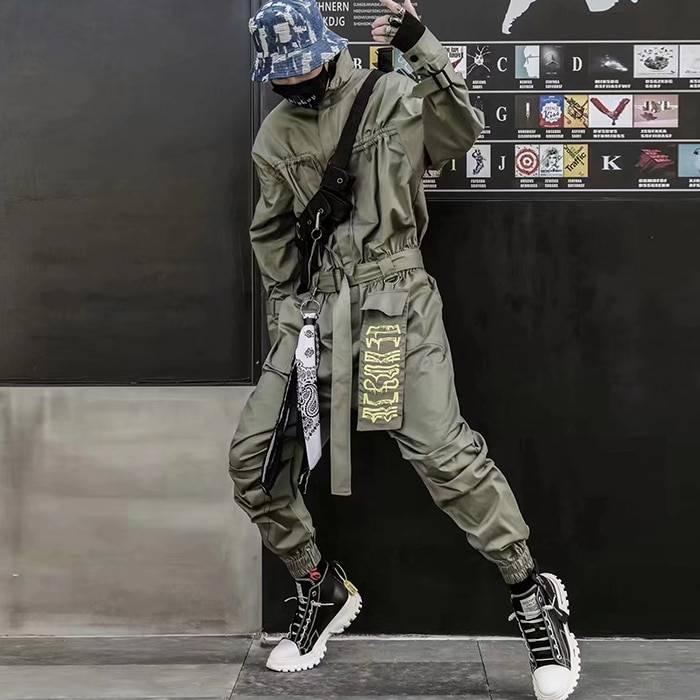 Men&#8217;s Solid Color Cotton Belted Techwear Overall 