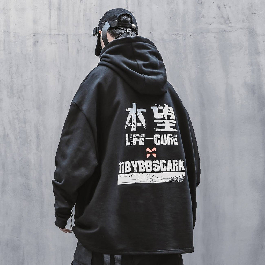 Men&#8217;s Techwear Harajuku Cotton Printed Hip Hop Hoodie 
