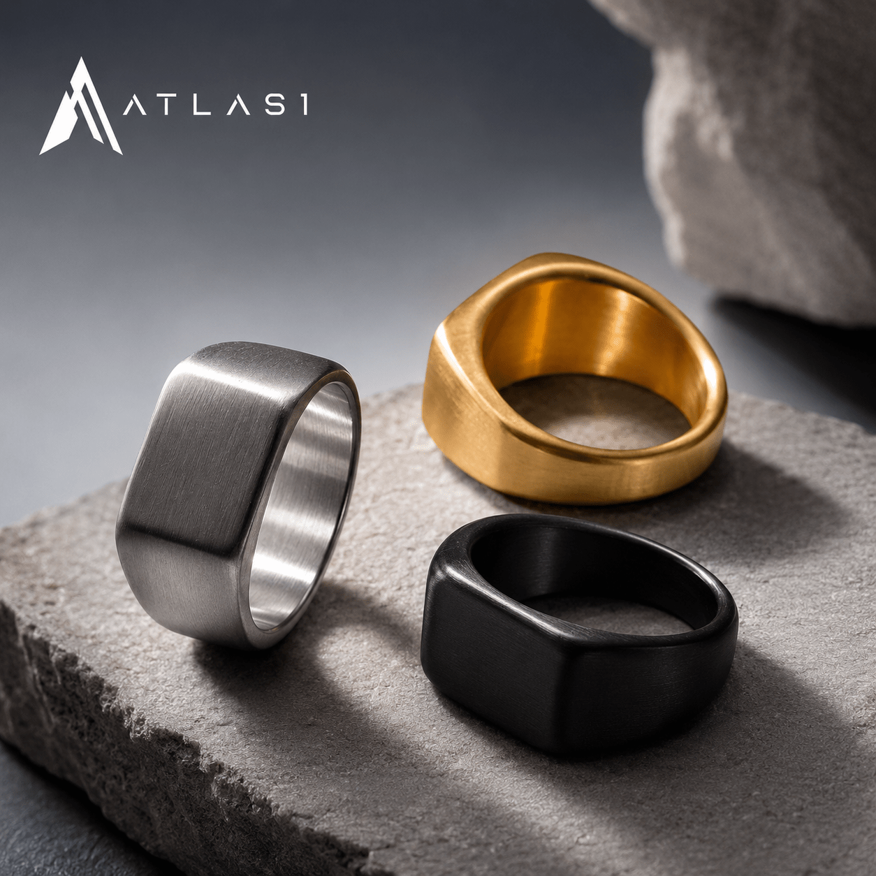 Men Simple Stainless Steel Rectangle Ring