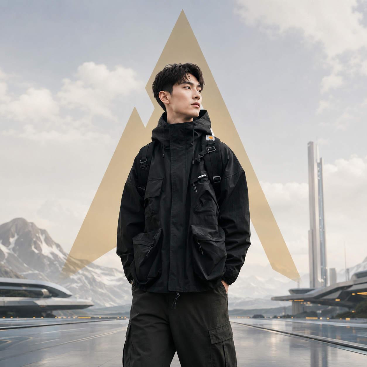Men Techwear Windproof Waterproof Casual Hooded Jacket