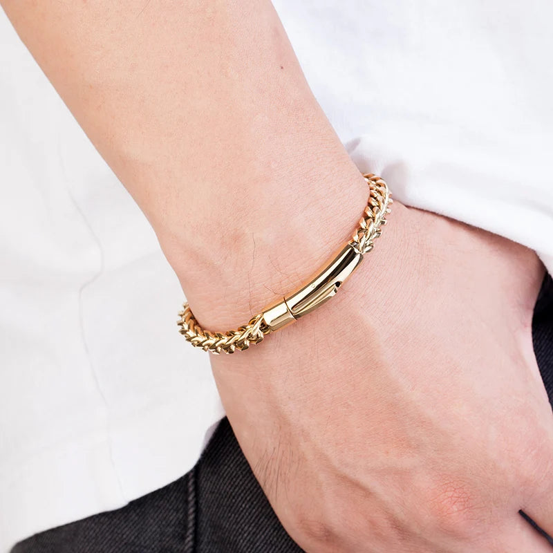 Men's Bicycle Chain Gold Plated Stainless Steel Bracelet
