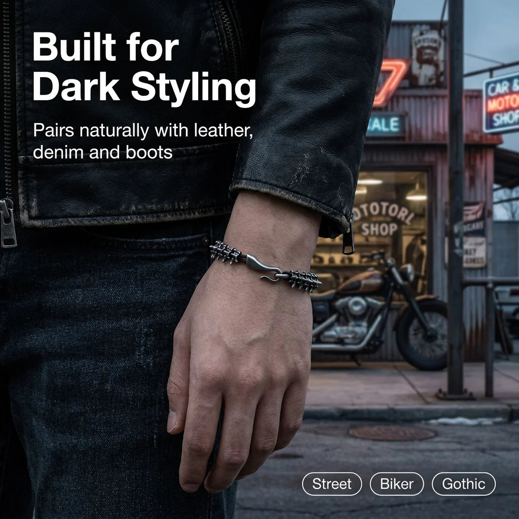 Men's Black Dragon Leather Bracelet