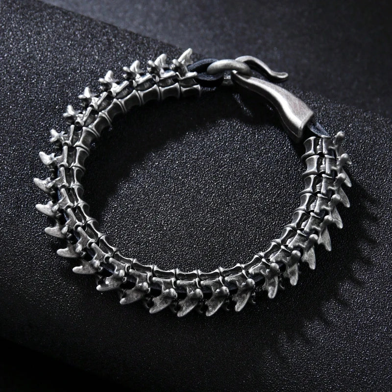 Men's Black Dragon Leather Bracelet