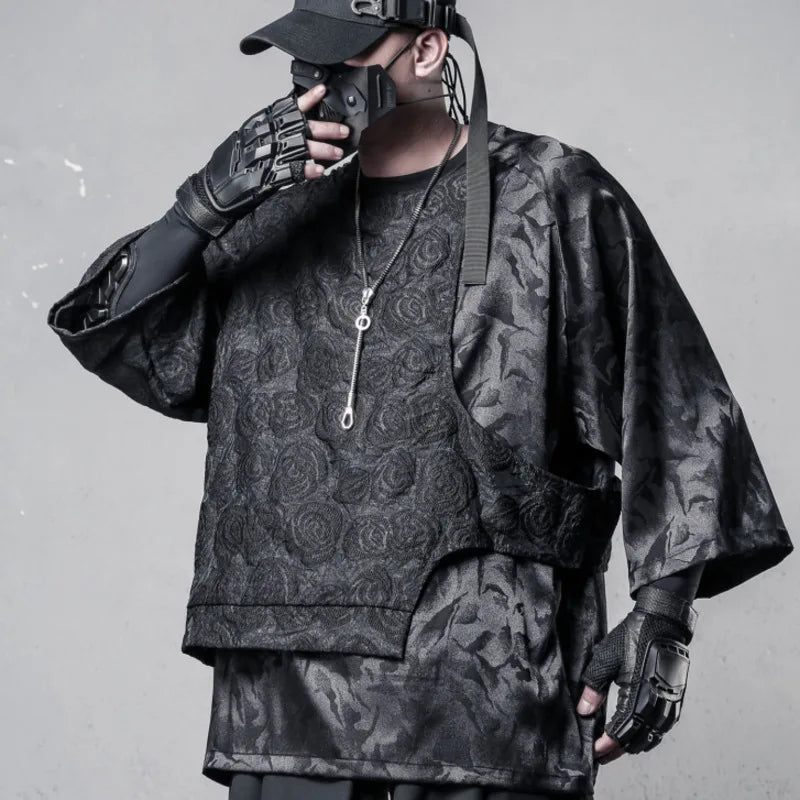Men's Layered Techwear Streetwear Short Sleeve Top