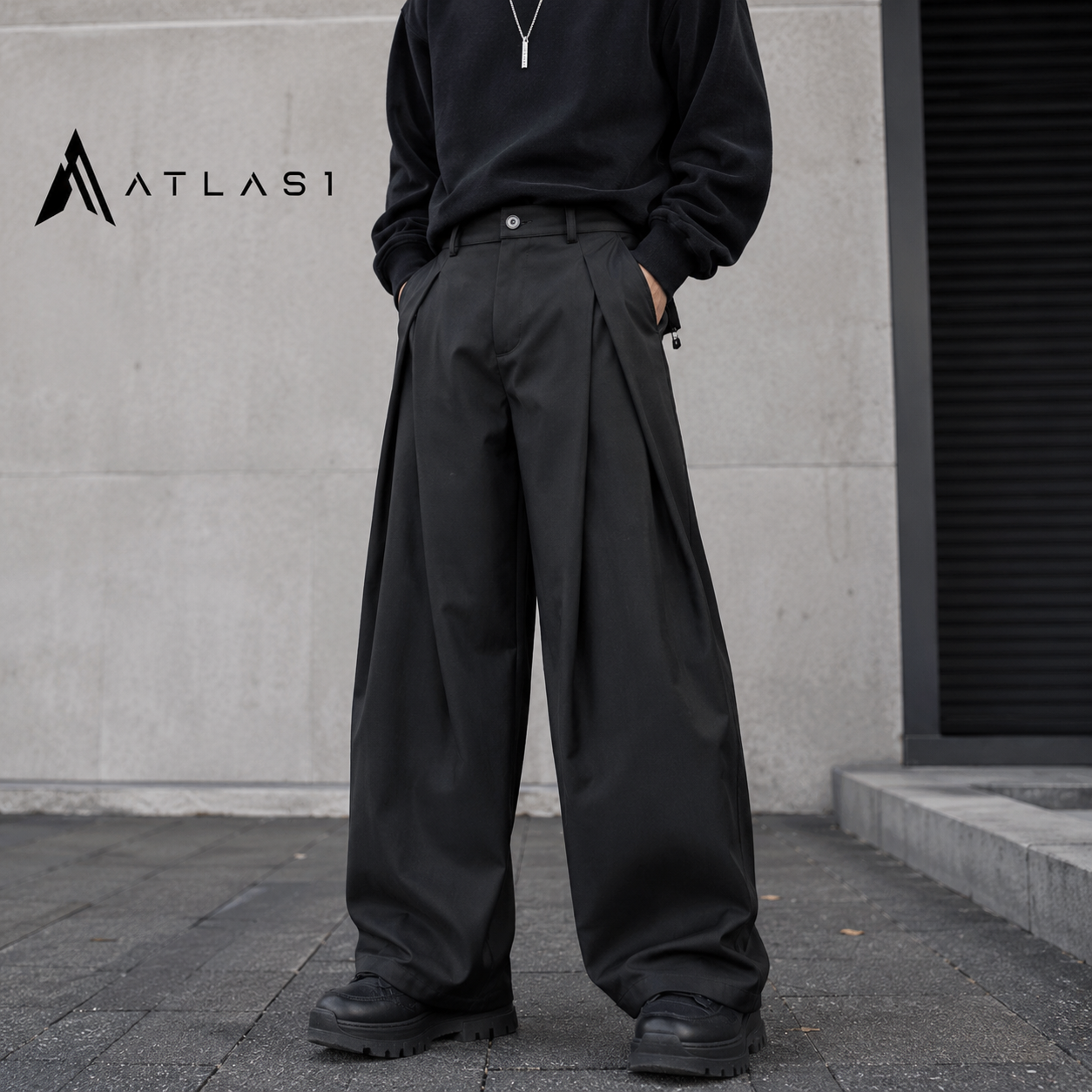 Men's Pleated Techwear Wide Leg Casual Trousers
