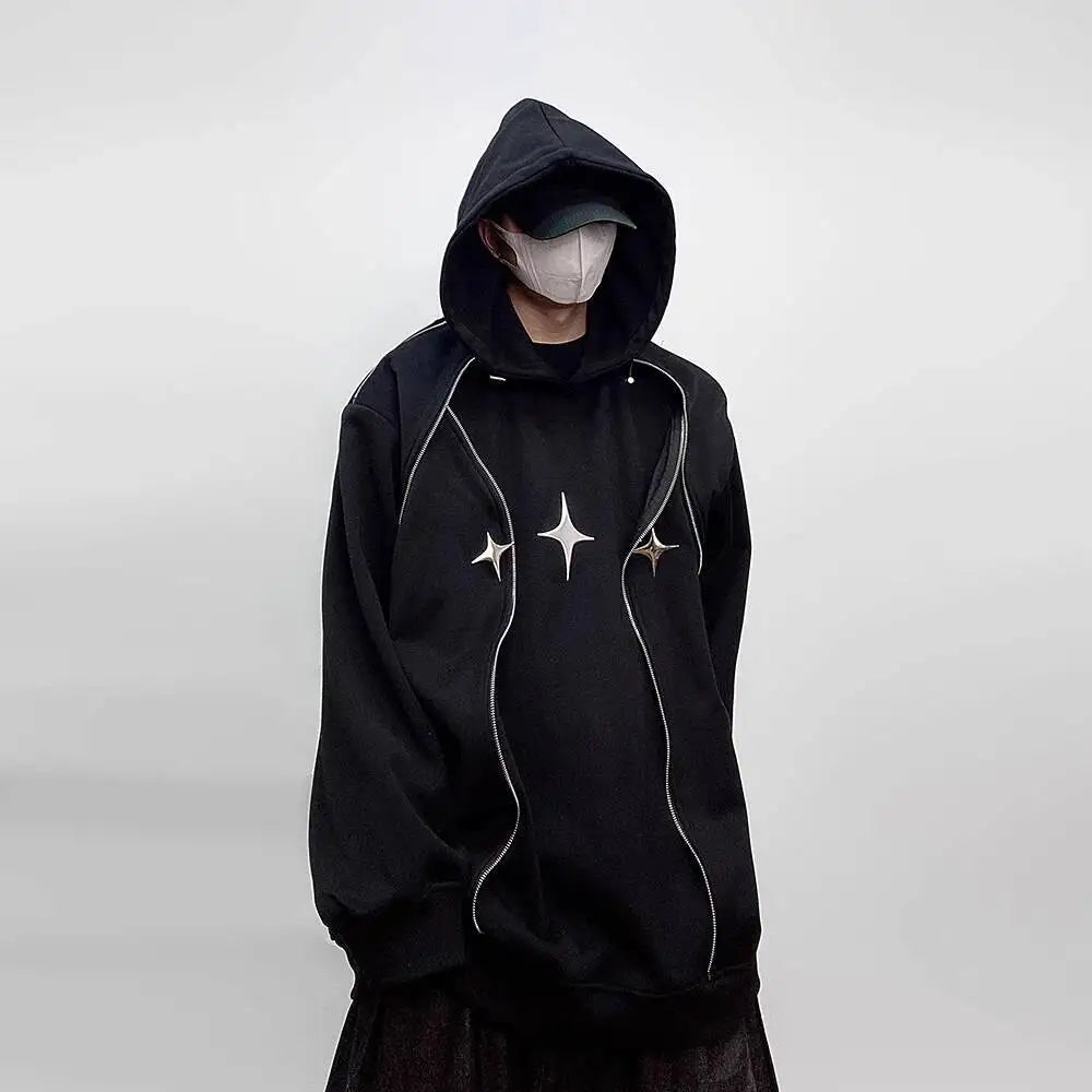 Men's Tech Wear Oversized Hoodie with Shoulder Pads