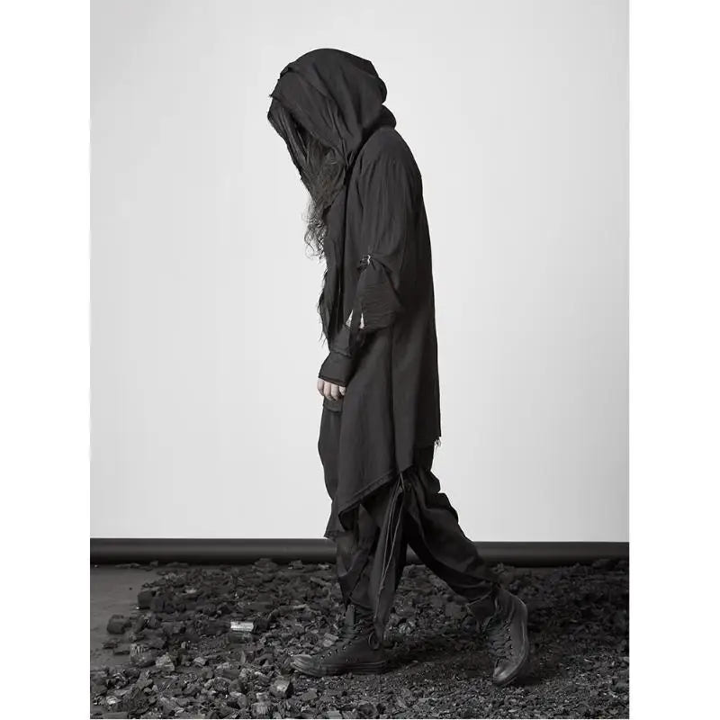 Men's Techwear Goth Windbreaker Long Cardigan Coat