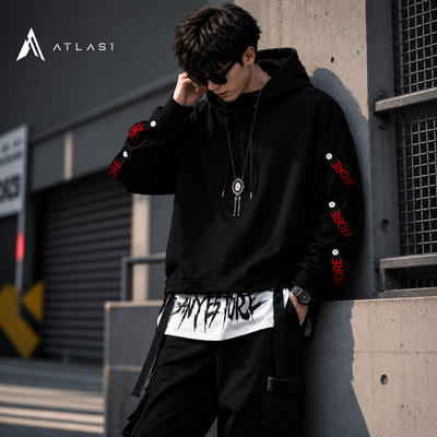 メンズ techwear パッチワーク ストリートフーディー