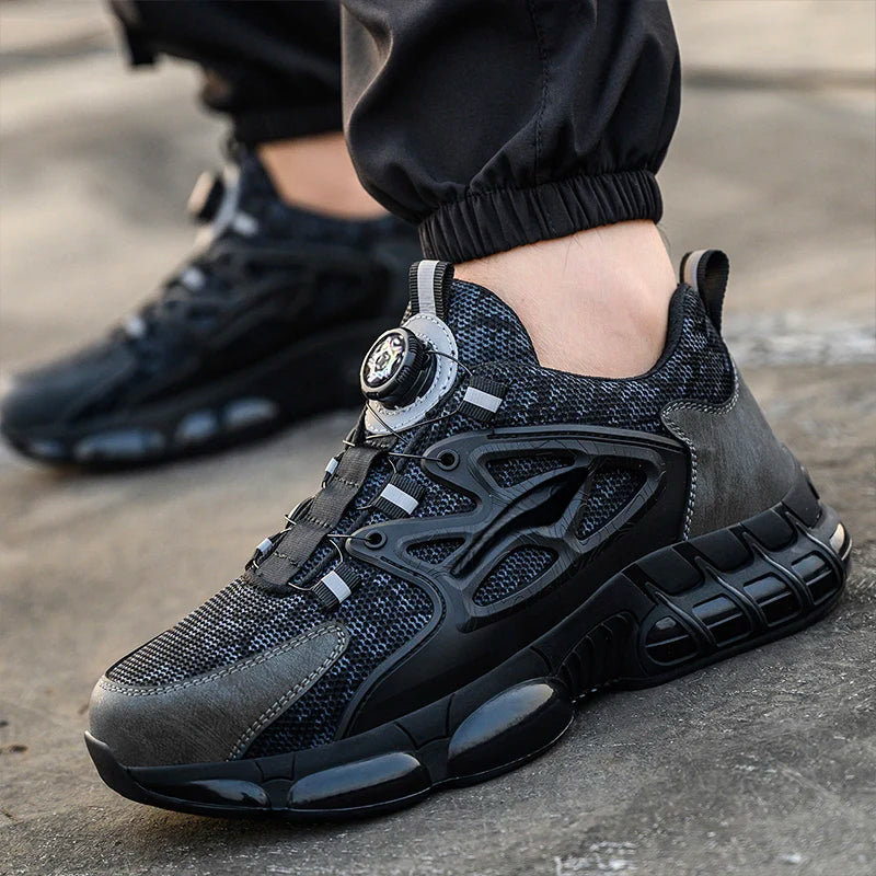 Men's Techwear Rotating Button Steel Toe Safety Shoes