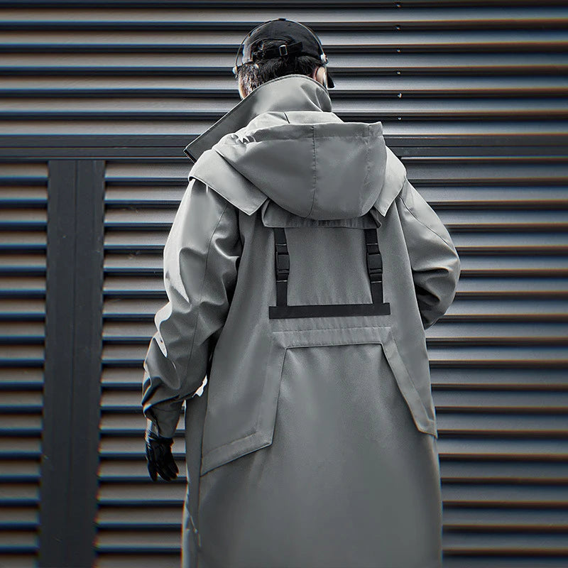 Men's Techwear Tactical Long Trench Jacket