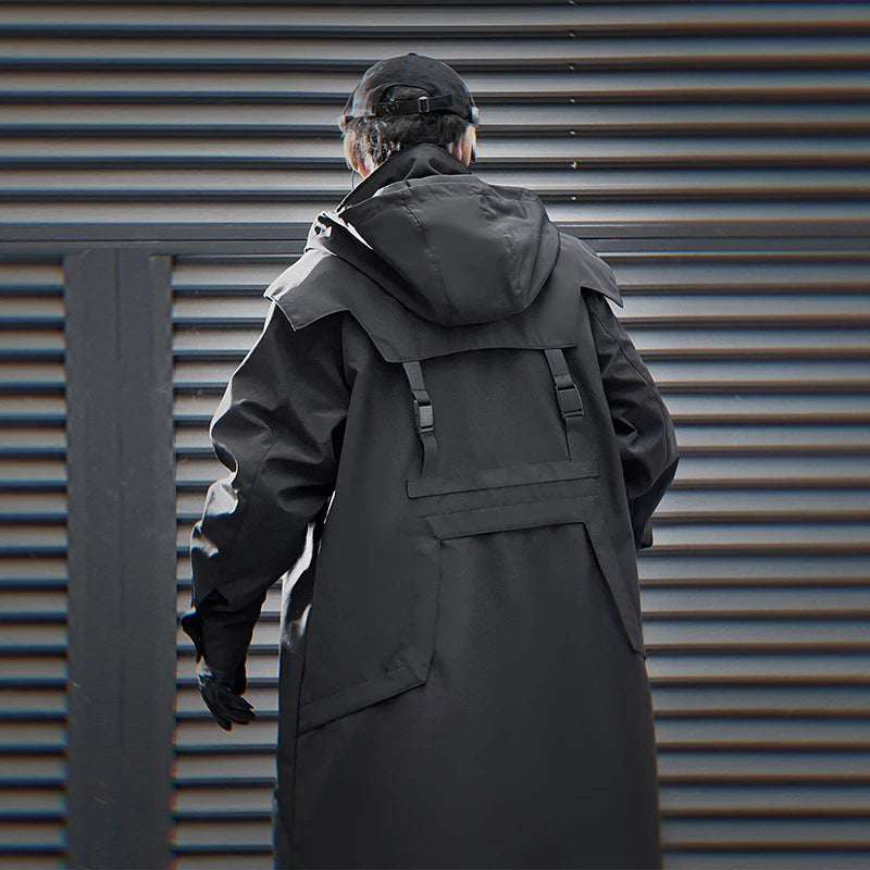 Men's Techwear Tactical Long Trench Jacket