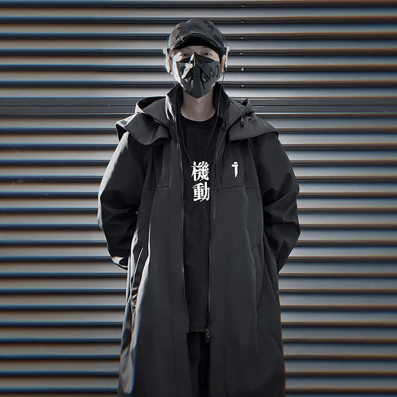 Men's Techwear Tactical Long Trench Jacket