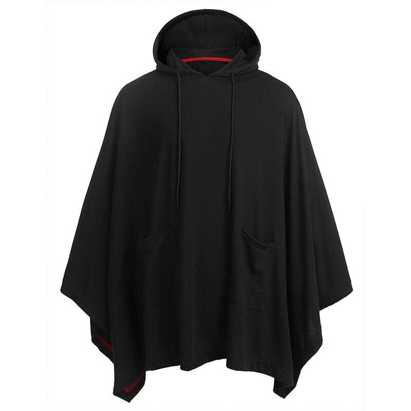 Men’s Black Poncho Cape Hoodie Fashion Coat Pullover Cloak Hipster Hip Hop Streetwear Casual Hoodie Sweatshirt with Pocket XXL color: black size: S 