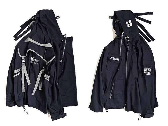 Men’s Oversized Strappy Tactical Techwear Windbreaker color: Dark Blue size: XL 