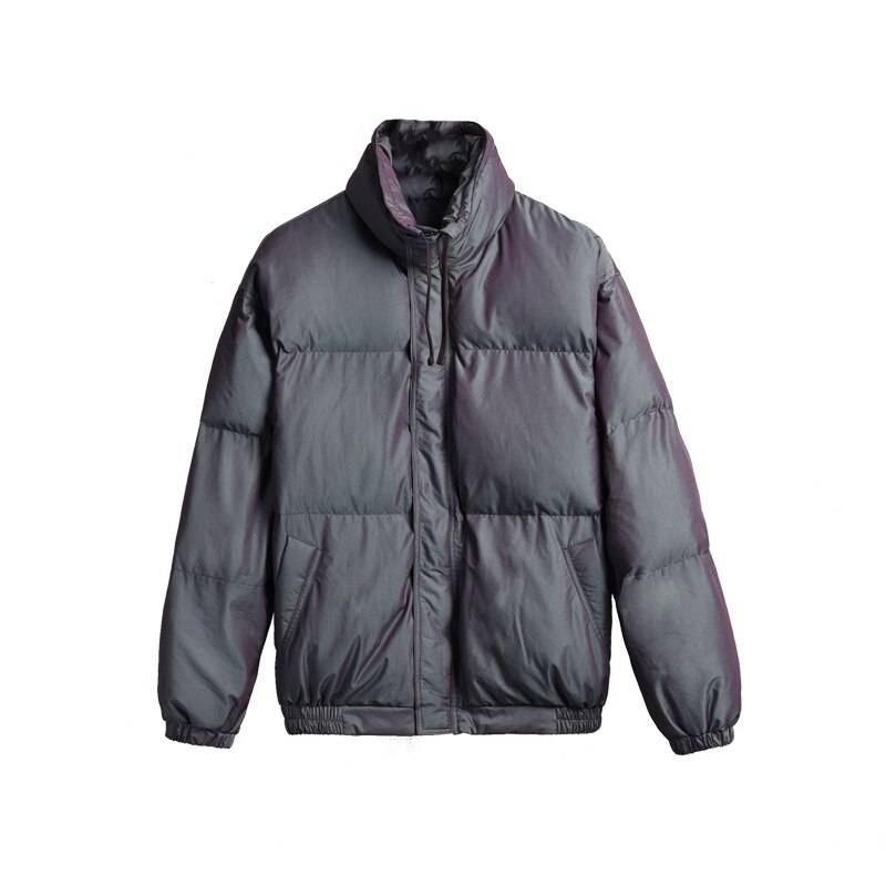 Mens Reflective Jackets and Coats Casual Zipper Stand-collar Warm Cotton Padded Bomber Outerwear Hip Hop Streetwear Winter Coat 