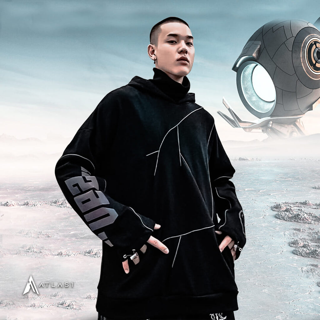 Men’s Reflective Lightning Oversized Techwear Hoodie
