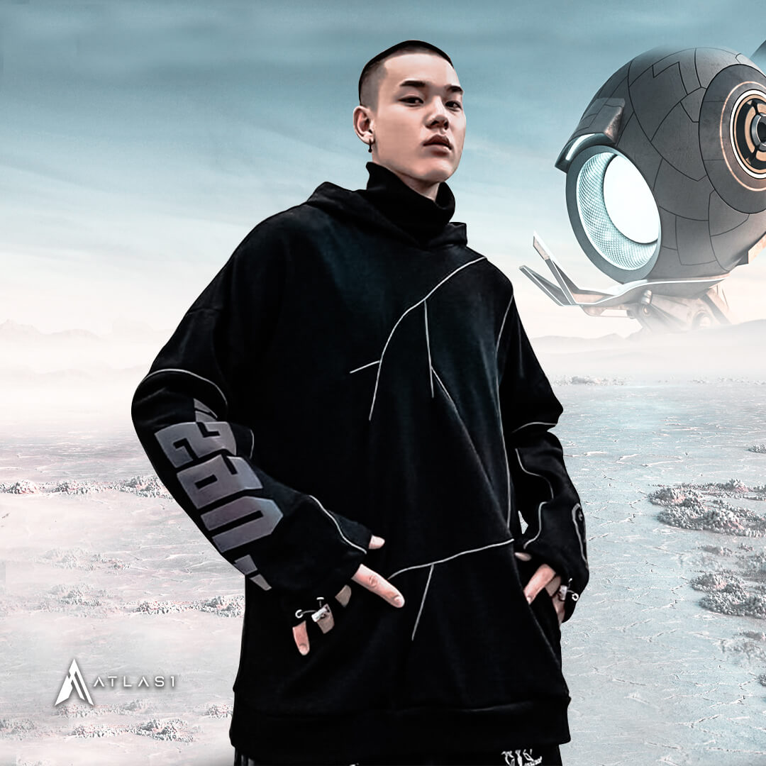Men’s Reflective Lightning Oversized Techwear Hoodie