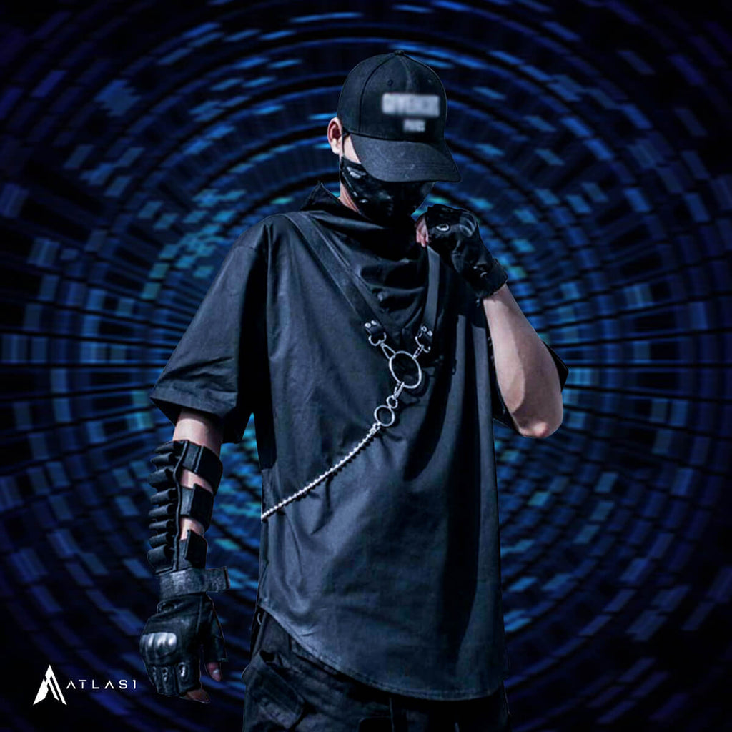 Men’s Solid Color Cotton Minimalist Techwear T-Shirt.