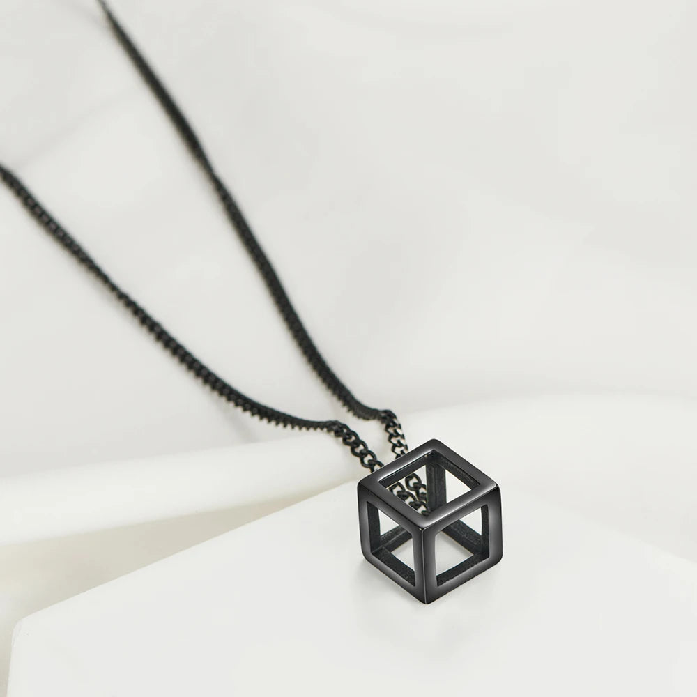 Minimalist Cube Charm Chain Necklace