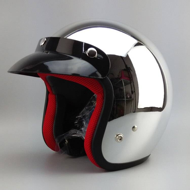 Motorcycle Retro Helmet Silver Plating JET Helmet Capacete Para Motocicleta Cascos Moto Racing Motorbike Capacete Motoqueiro DOT color: Red size: M 