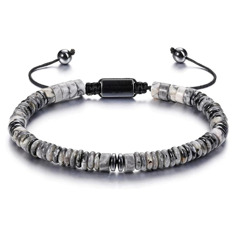 Natural Stone Flat Bead Adjustable Bracelet