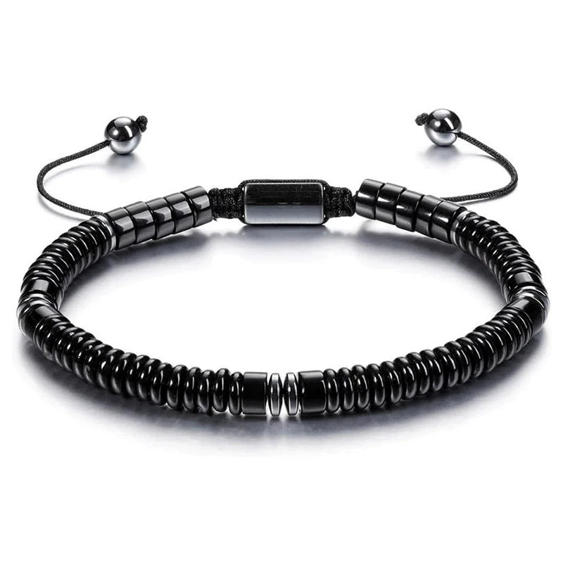 Natural Stone Flat Bead Adjustable Bracelet