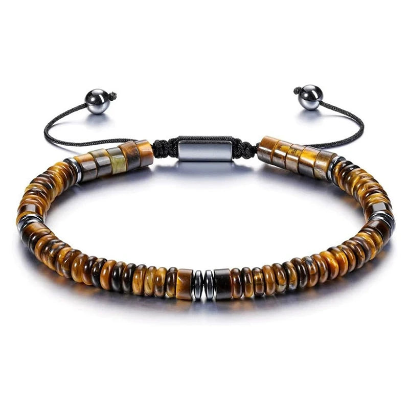 Natural Stone Flat Bead Adjustable Bracelet