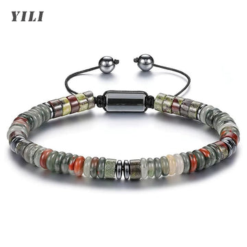 Natural Stone Flat Bead Adjustable Bracelet