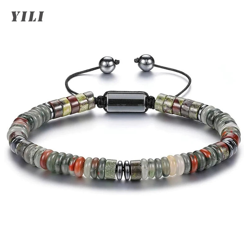 Natural Stone Flat Bead Adjustable Bracelet