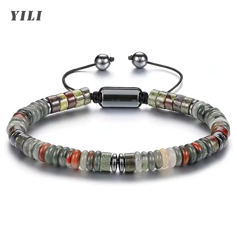Natural Stone Flat Bead Adjustable Bracelet