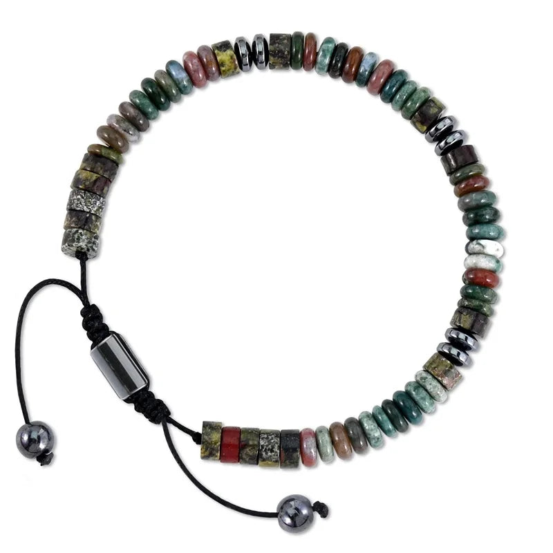 Natural Stone Flat Bead Adjustable Bracelet