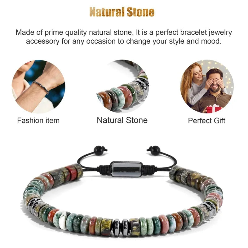 Natural Stone Flat Bead Adjustable Bracelet
