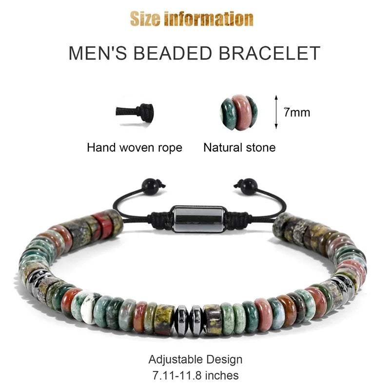 Natural Stone Flat Bead Adjustable Bracelet