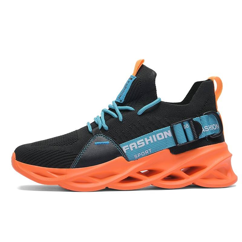 NeoBliz© Men’s Neon Color Techwear Sneakers color: Black orange Shoe Size: 46 